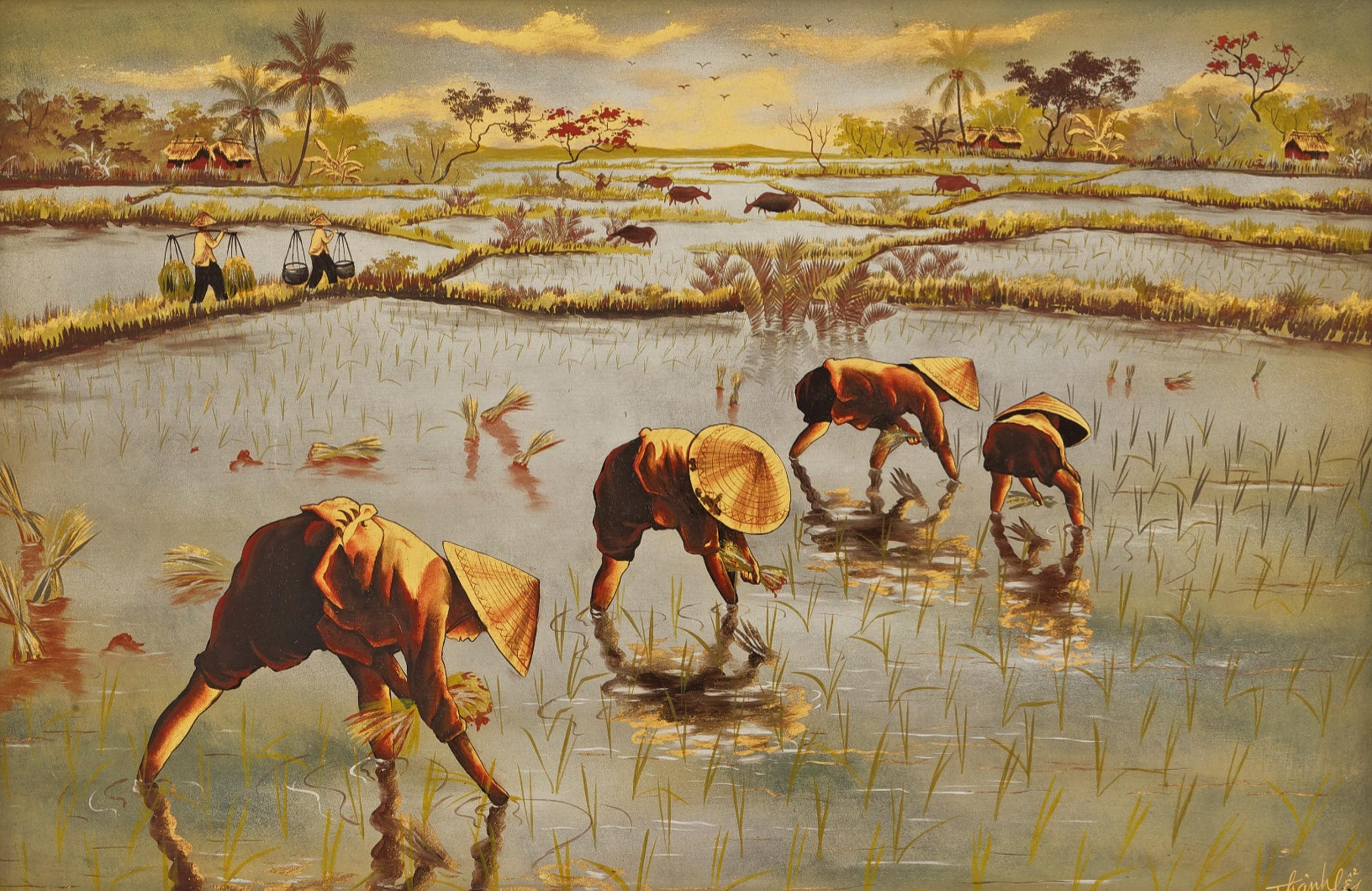 Family Tour Vietnam - Farmers planting rice